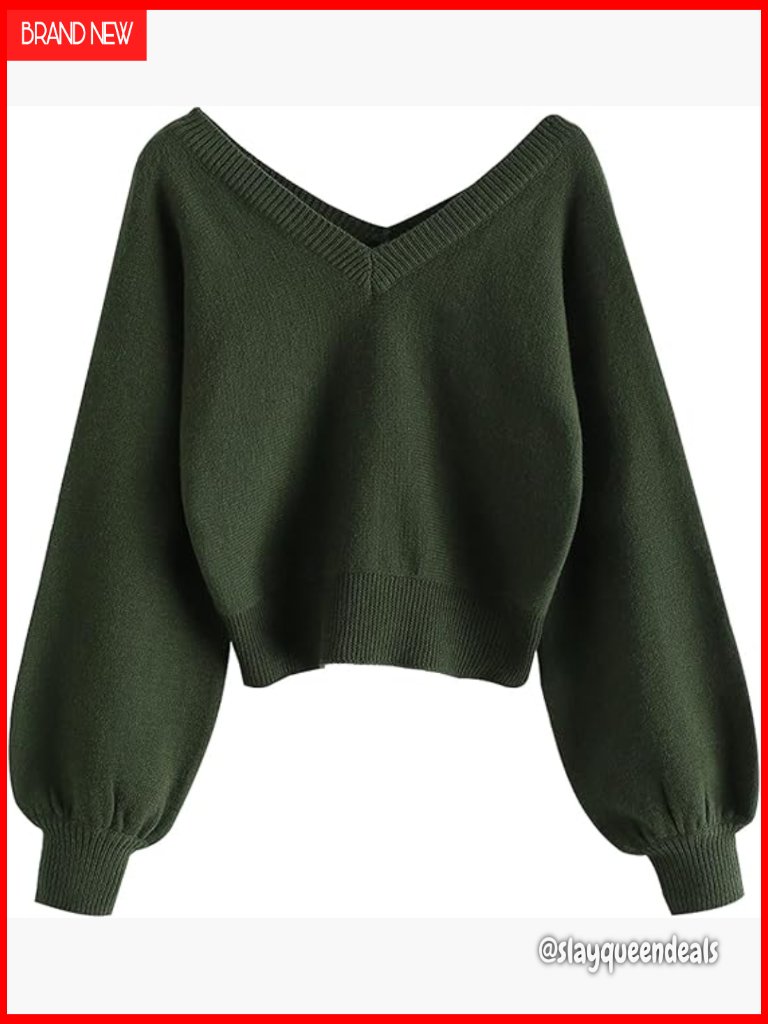 Cropped V-Neck Long Sleeve Pullover Knit Sweater Top